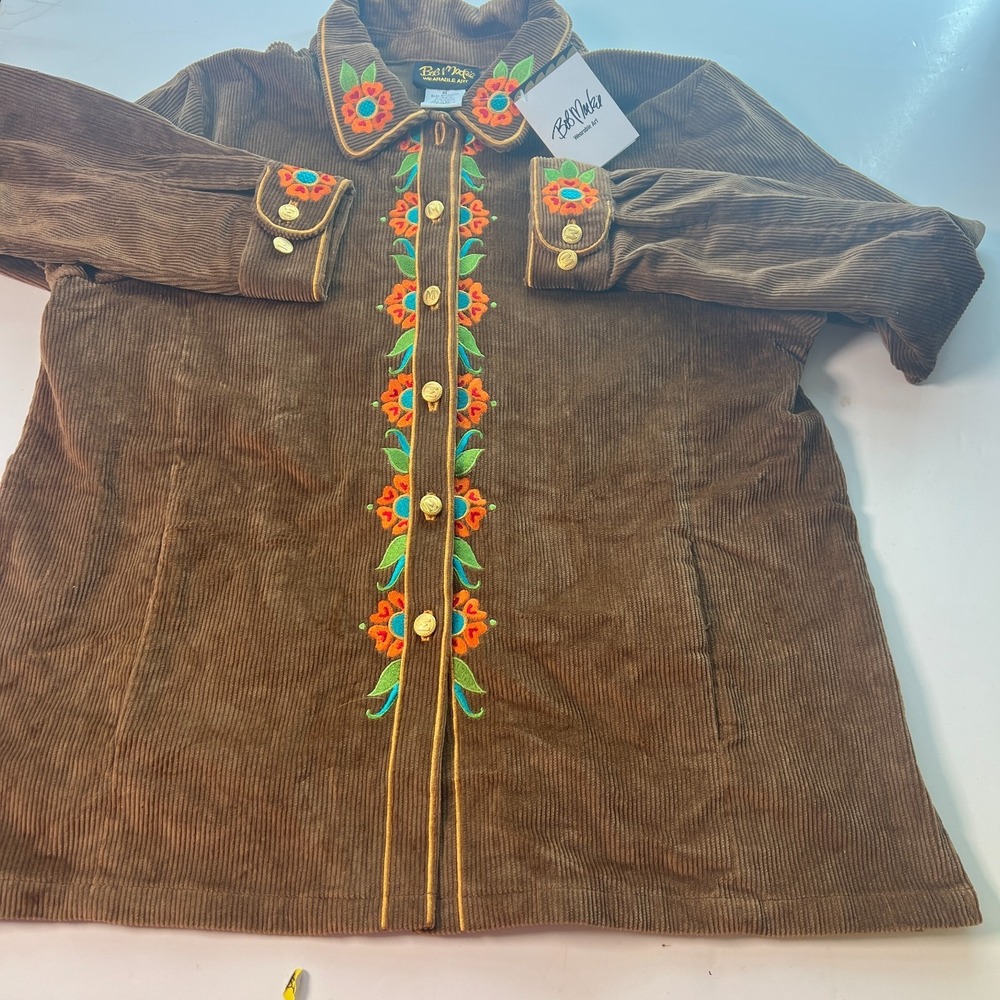 Bob Mackie Women's Shirt Sz XL Large Brown Wearable Art Corduroy Embroidered NWT - Picture 3 of 16